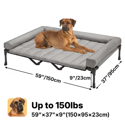 Elevated Dog Bed with Cooling Mesh & Removable Bolster Pillow Top Mat – Raised Dog Cot Bed, No-Slip Feet, Breathable Dog Sofa Bed for Indoor