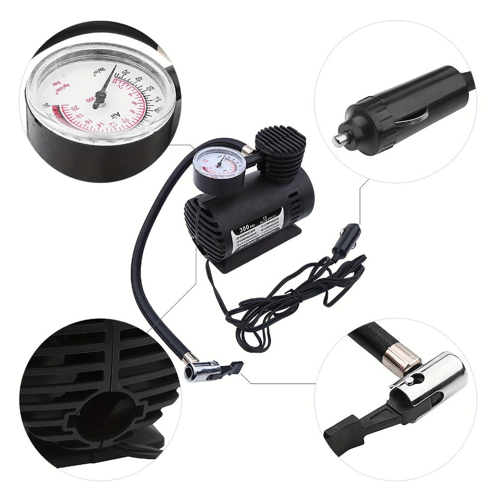 12V Car Tire Inflator Pump 300PSI, Portable Air Compressor for Car Truck Motorcycle Bike Tires, No Battery Needed