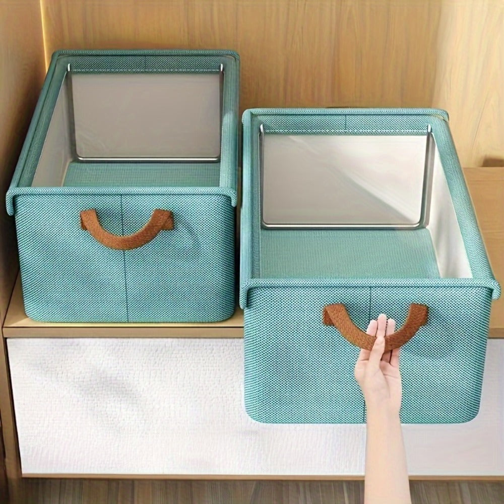 Foldable Fabric Storage Bins with Clear Top Lids and Handles in Four- or Six-Piece Color Sets