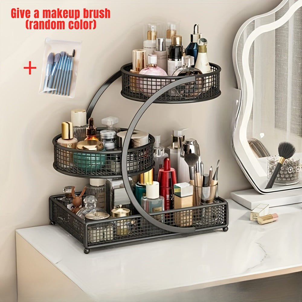 Lightweight Metal Cosmetic Storage Rack with Makeup Brushes Included No-Installation Countertop Organizer for Bathroom Dresser Vanity