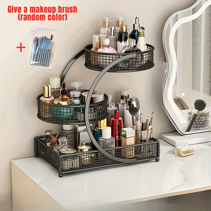 Lightweight Metal Cosmetic Storage Rack with Makeup Brushes Included No-Installation Countertop Organizer for Bathroom Dresser Vanity