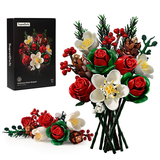 DIY Flower Bouquet Building Kit for Girls & Women – Rose & Lily Brick Set, Healing Series Desk Decoration, Buildable Artificial Flowers