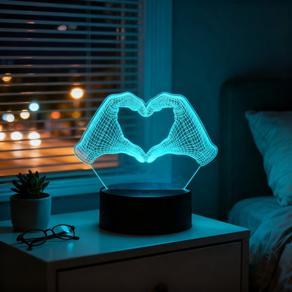 Heart Hands Acrylic LED Night Light with 16 Colors, Touch and Remote Controls and Three Base Styles