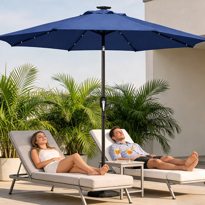 Patio Umbrella 9FT Solar LED Center-Pole Style in Sky Blue, Deep Blue or Khaki for Outdoor Shade