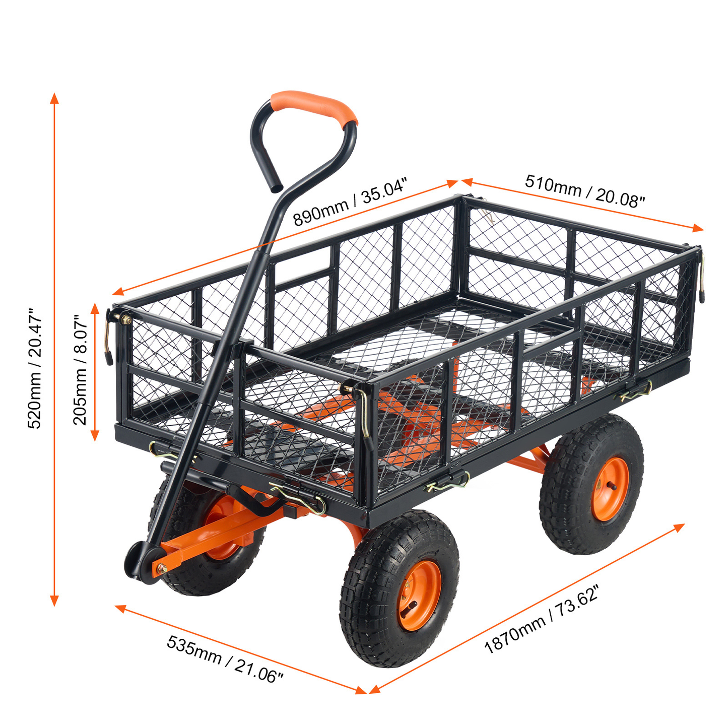 Garden Dump Cart Convertible Flatbed Utility Wheelbarrow with 2-in-1 Handle, Removable Side Panels