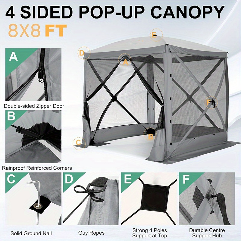 Pop Up Gazebo 8x8ft Mesh Screen Tent Portable Camping Garden Picnic for Garden, Patio and Yard Use