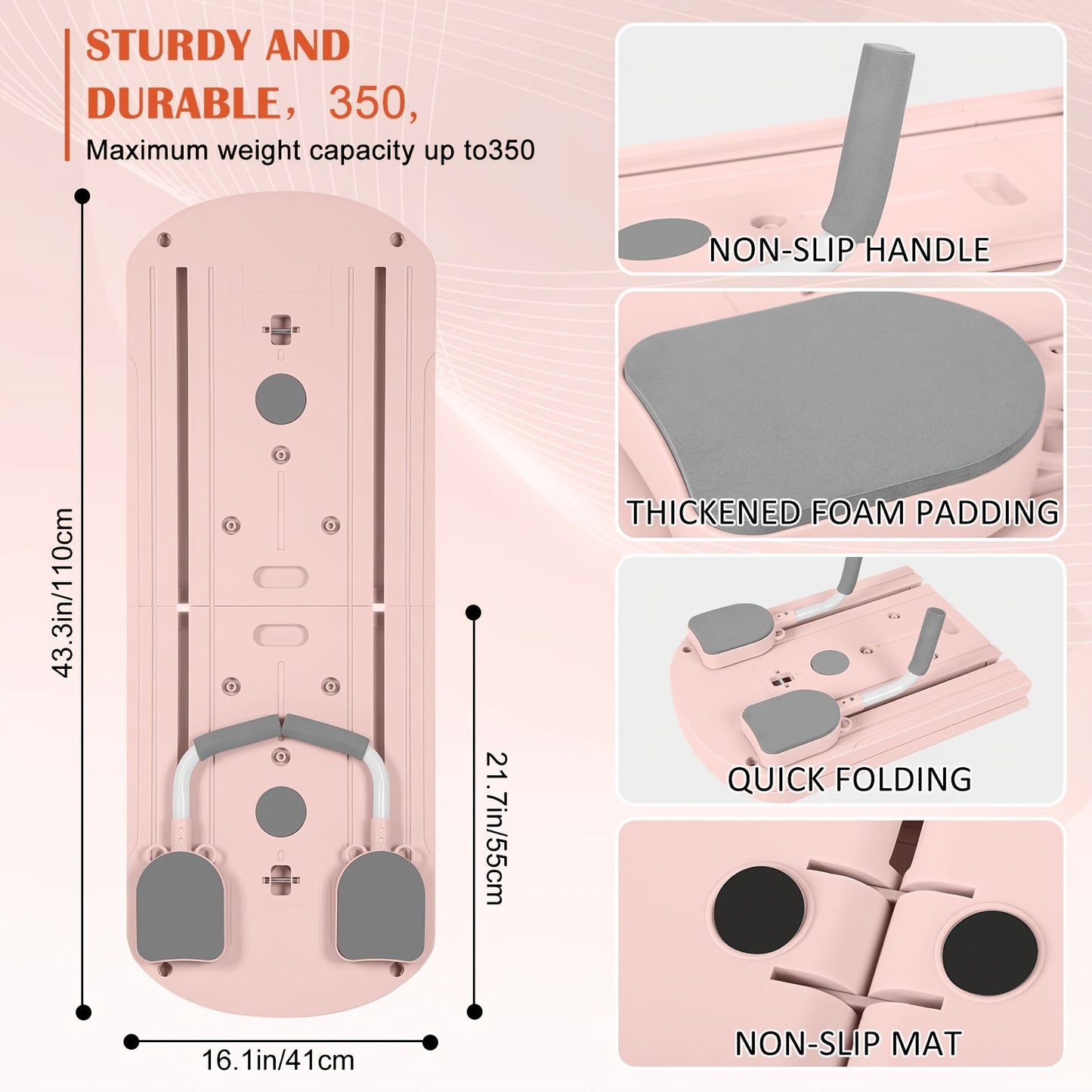 Foldable 8-in-1 Pilates Slide Board with Resistance Bands, Ab Handles and Purple, Pink or Grey Options