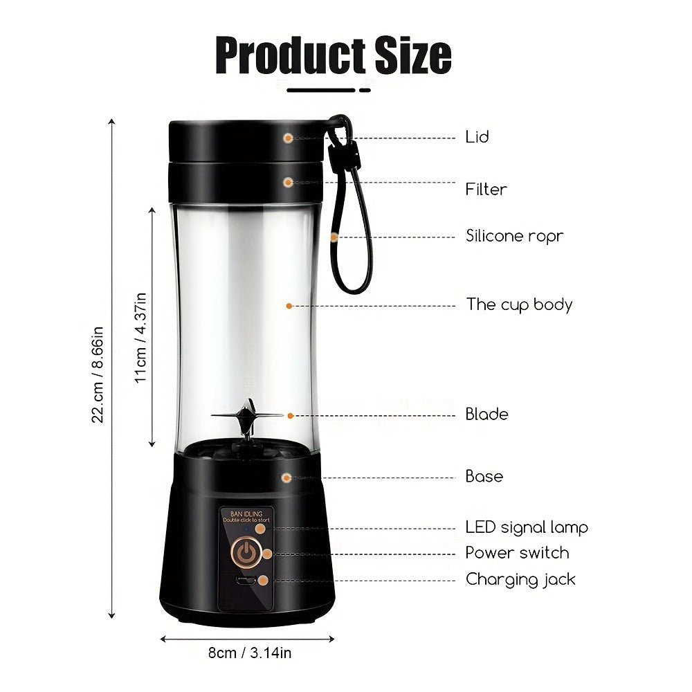 12.85-Ounce Six-Blade Slim Portable Blender Cup with Rechargeable Base and Five Color Options
