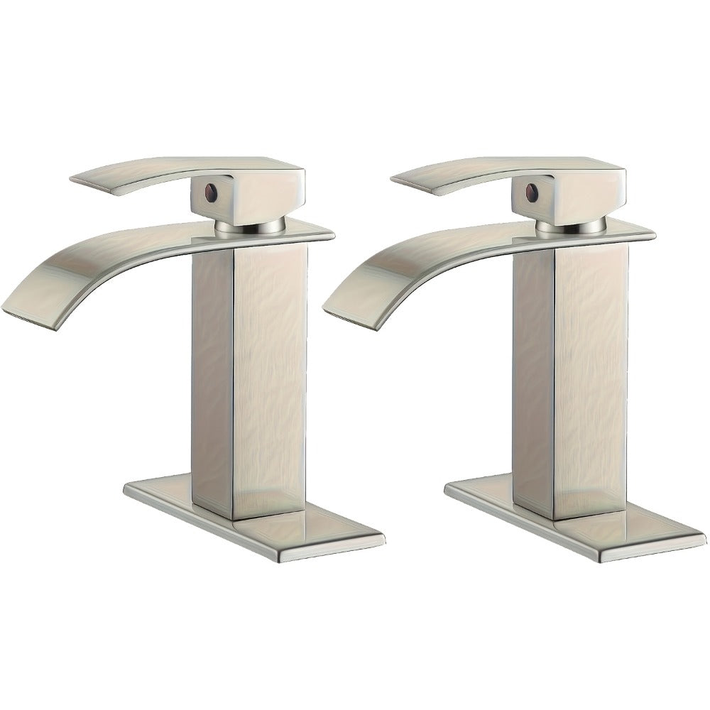 Waterfall Bathroom Sink Faucet, Single Hole or 3-Hole Mixer Tap with 6" Deck Plate, Ceramic Valve