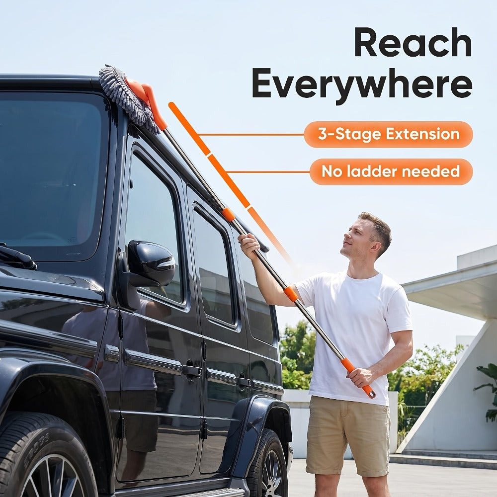 Car Wash Mop with Three-Stage Extension Handle, Rotating Microfiber Head and Replacement Head Option