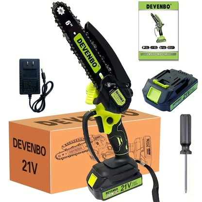 Cordless Mini Chainsaw 6-Inch, Handheld Pruning Saw with Rechargeable Battery, Adjustable Chain Tension