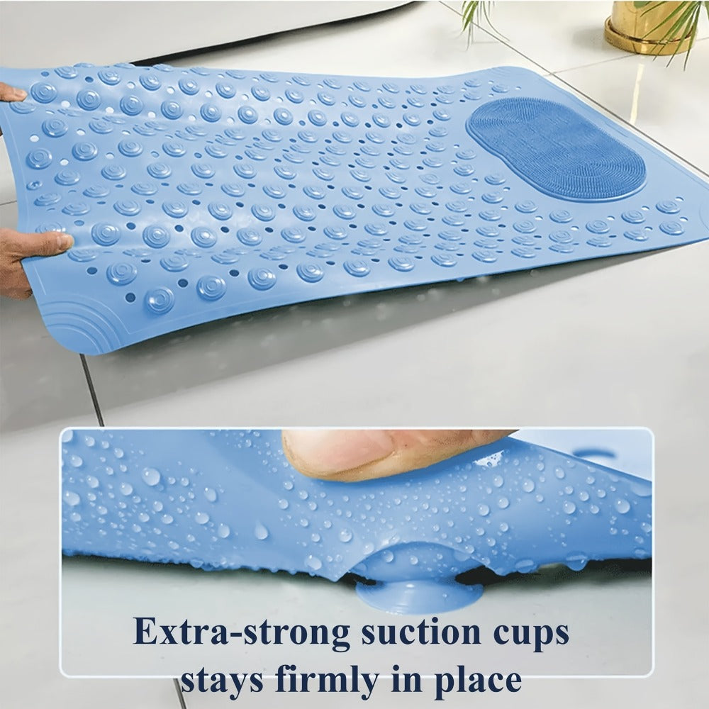 Textured Suction-Cup Shower Mat with 69 × 36 cm Size, Drain Holes and Blue or Gray Color Options