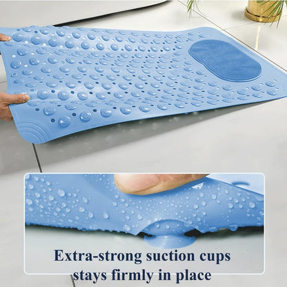 Textured Suction-Cup Shower Mat with 69 × 36 cm Size, Drain Holes and Blue or Gray Color Options