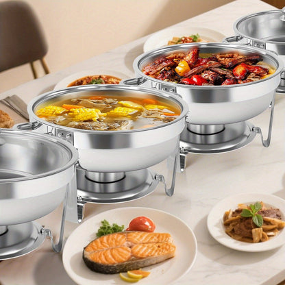 Golden Chafing Dish Buffet Set with Glass Lid 6QT Round Stainless Steel Food Warmer Chafer for Catering Party Dinners Weddings
