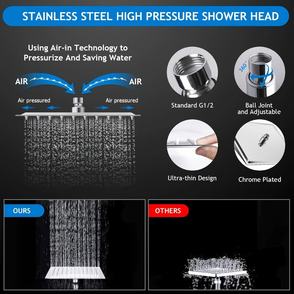 High Pressure Rainfall Shower Head Combo with Handheld Spray – 9 Spray Settings, 180° Adjustable Bracket, Stainless Steel Hose