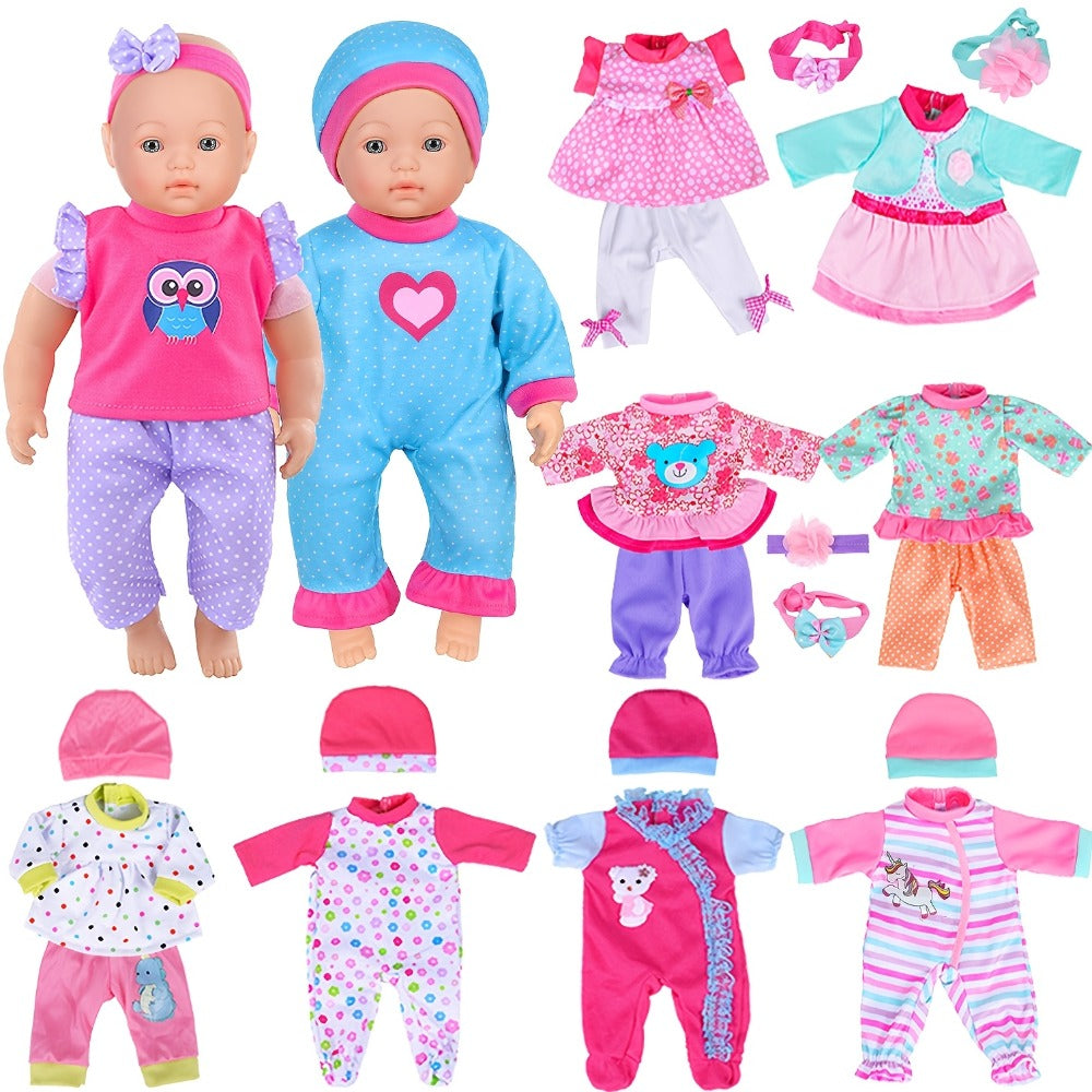 10-Set Baby Doll Clothes for 10 12 14 Inch Dolls, Variety Fashion Outfits Set, Safe Fabric, Easy On Off
