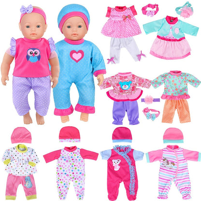 10-Set Baby Doll Clothes for 10 12 14 Inch Dolls, Variety Fashion Outfits Set, Safe Fabric, Easy On Off