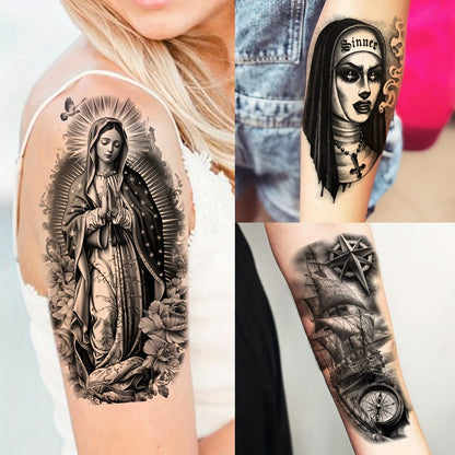 Temporary Tattoos, 68-Sheet Faith and Quote Set with Prayer, Peace, Lion, Eye and Tribal Motifs
