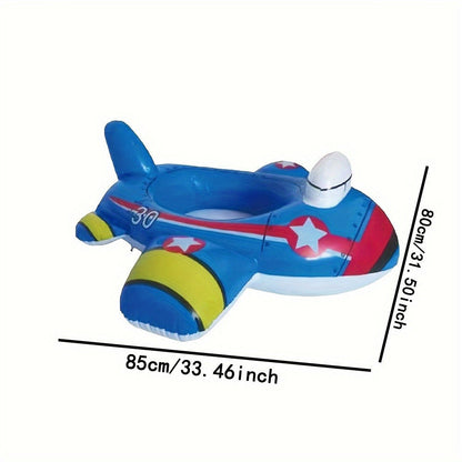 Airplane-Shaped Inflatable Pool Float with Blue Printed Body, Center Opening, Wings, Tail and 33.46-Inch Length