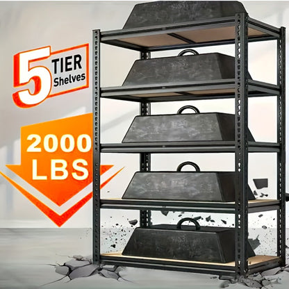 Shelving Unit 5-Tier Metal Storage Shelves, 60"H x 28"W x 12"D Adjustable Steel Rack for Garage, Closet