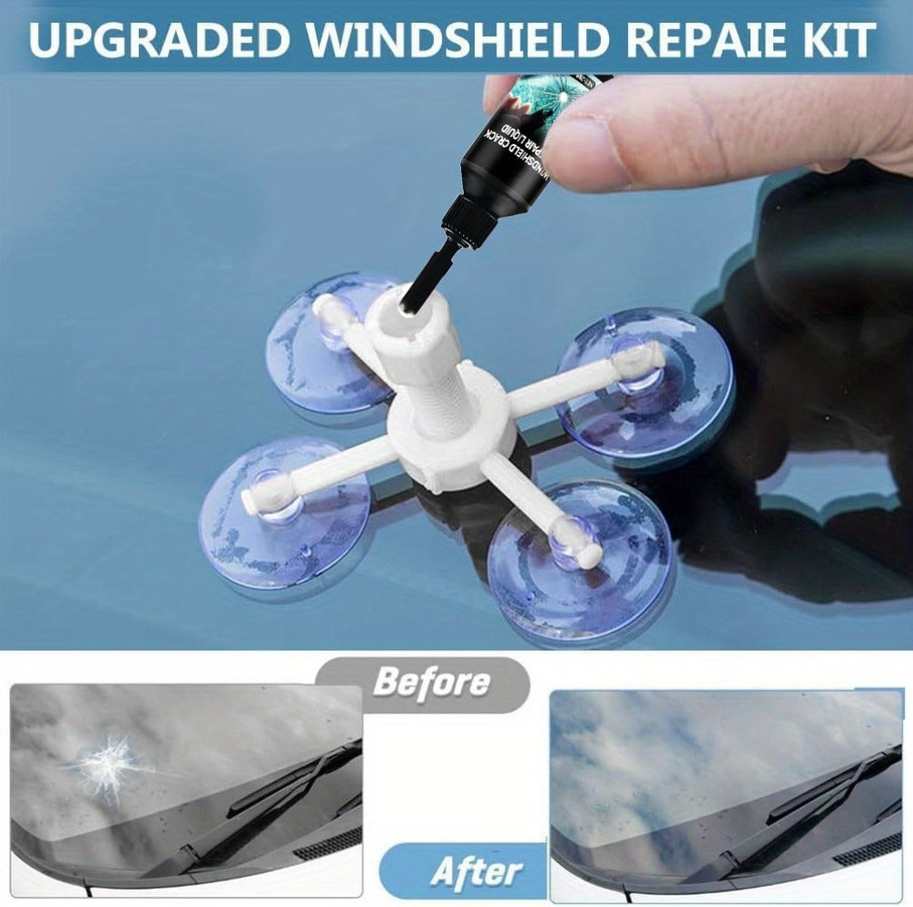Windshield Repair Kit – Nano Resin Fix for Chips, Bullseye & Star Cracks in 15 Minutes, DIY Glass Crack Repair with Suction Injector