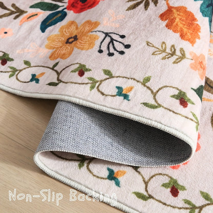 Area Rug for Bedroom, Bohemian Floral Plush Runner with Four Machine-Washable Sizes for Bedroom or Kitchen