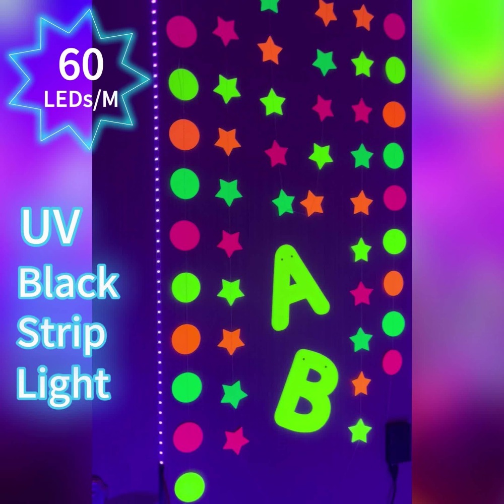 UV Black Light Bars & Strips 8-Piece Set, 385-400nm USB Powered 5V LED Blacklight for Glow Party