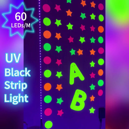 UV Black Light Bars & Strips 8-Piece Set, 385-400nm USB Powered 5V LED Blacklight for Glow Party