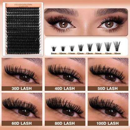100D Volume Cluster Lashes DIY Individual Lash Extension Kit – Soft Reusable Single Clusters for Full Thick Dramatic Lash Look