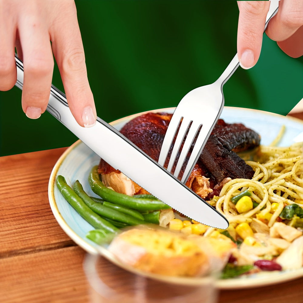 Stainless Steel Flatware Sets in 20–72 Piece Silver, Black or Gold Configurations with Exact Checkout Options