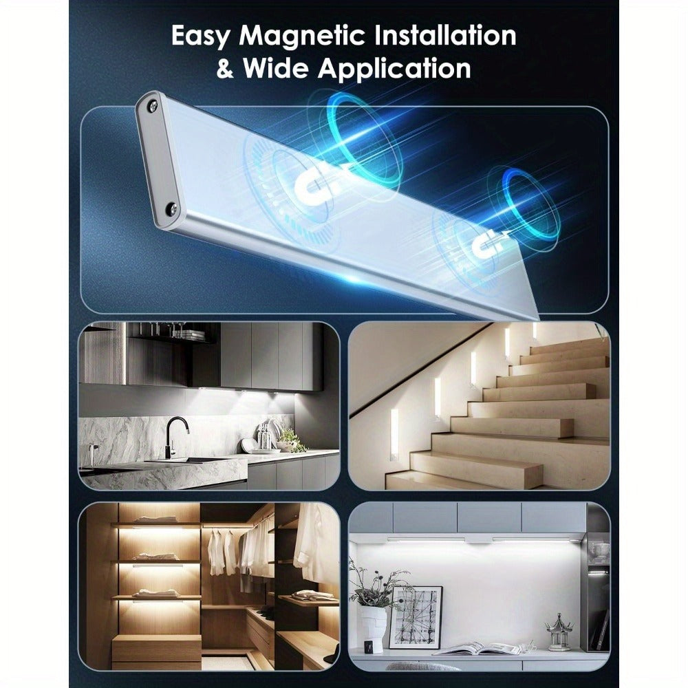 Rechargeable Under Cabinet Lights Wireless, 68 LED Motion Sensor Cabinet Light with 3 Color Temps & 2000mAh Battery