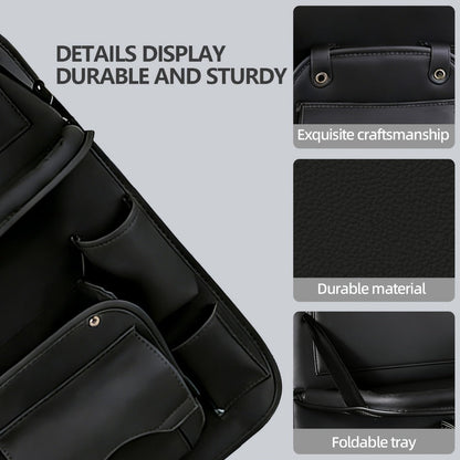 One-Piece Seatback Car Organizer with Fold-Down Tray, Cup Recesses, Mesh Pockets and Four Colors