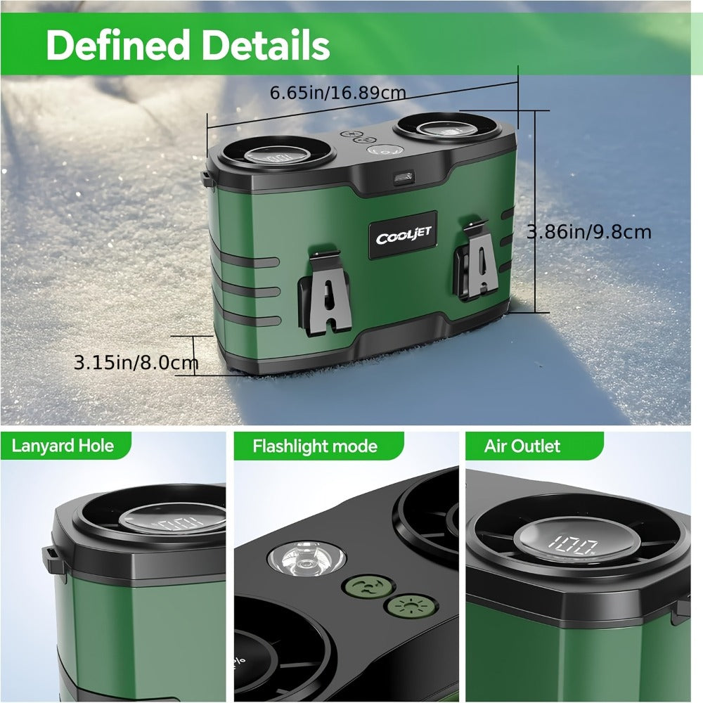Wearable Waist Fan with 20000mAh Battery, Dual Vents, 10 Settings, Display and Two Color Options
