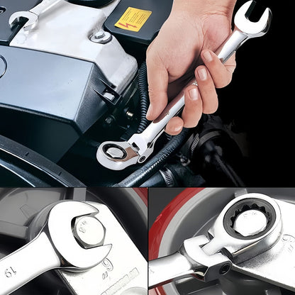 Ratchet Wrench Set 6-Piece Double-Ended Quick Release – Metric 8-17mm, 72-Tooth, Adjustable Combination Wrench Kit with Storage Bag