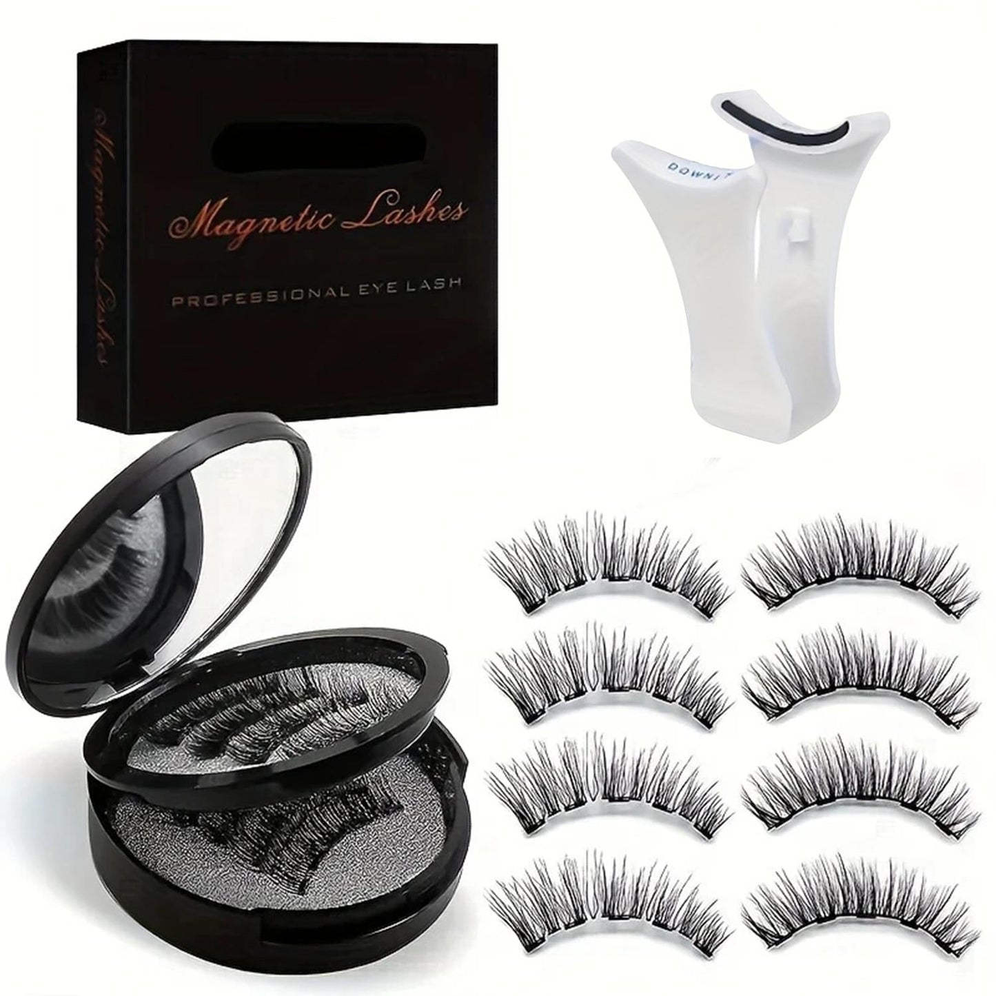 Waterproof 3D Magnetic Lashes 8Pcs Reusable Double Strip False Eyelashes Set with Clips & Glue – Natural Look for Women, Daily Wear