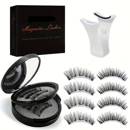 Waterproof 3D Magnetic Lashes 8Pcs Reusable Double Strip False Eyelashes Set with Clips & Glue – Natural Look for Women, Daily Wear
