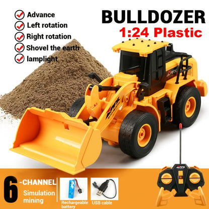 RC Construction Truck Toy 1:24 Scale Alloy Bulldozer Dump Truck & Excavator, 11-Channel Remote Control with Forward