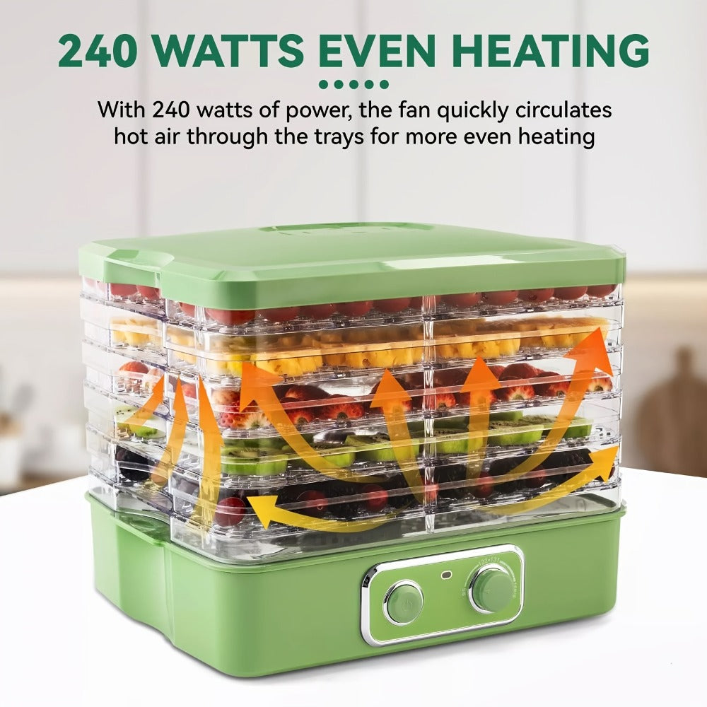 Food Dehydrator Machine 5-Tray BPA-Free Stackable 240W Digital Temperature Control 95-158°F Quiet 33dB Overheat Protection for Jerky Fruit