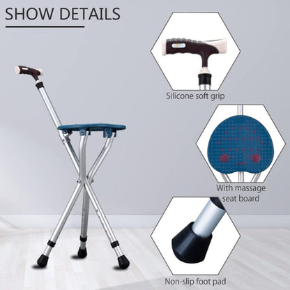 Folding Cane with Seat, LED Light Telescopic Walking Stick with Height Adjustment & Frosted Handle