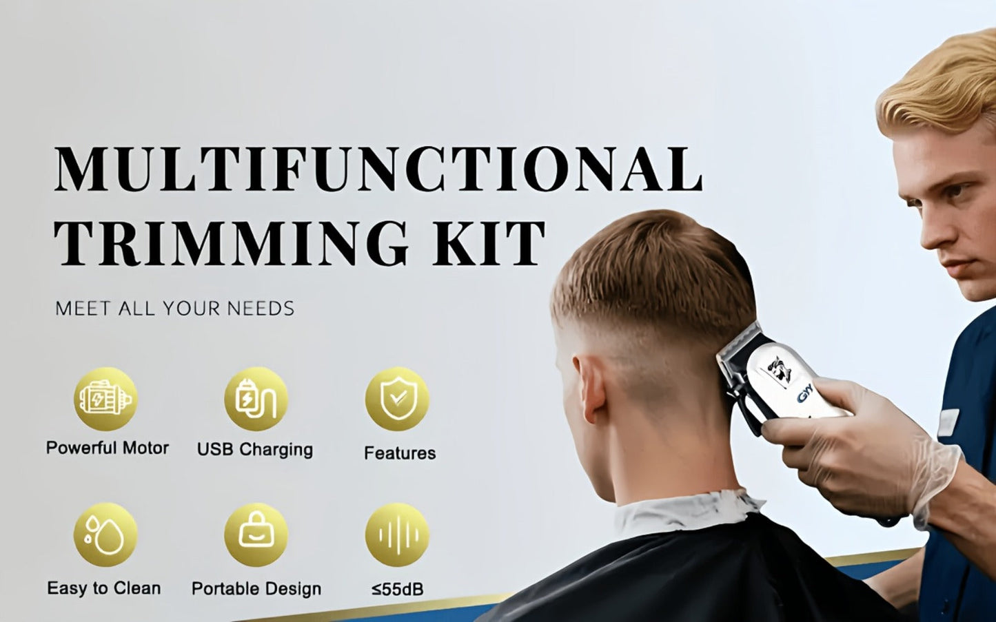 Hair Clipper Kit with Scissors for Home & Salon – Professional Stainless Steel Blade, Digital Display, USB Rechargeable Hair Cutting Set