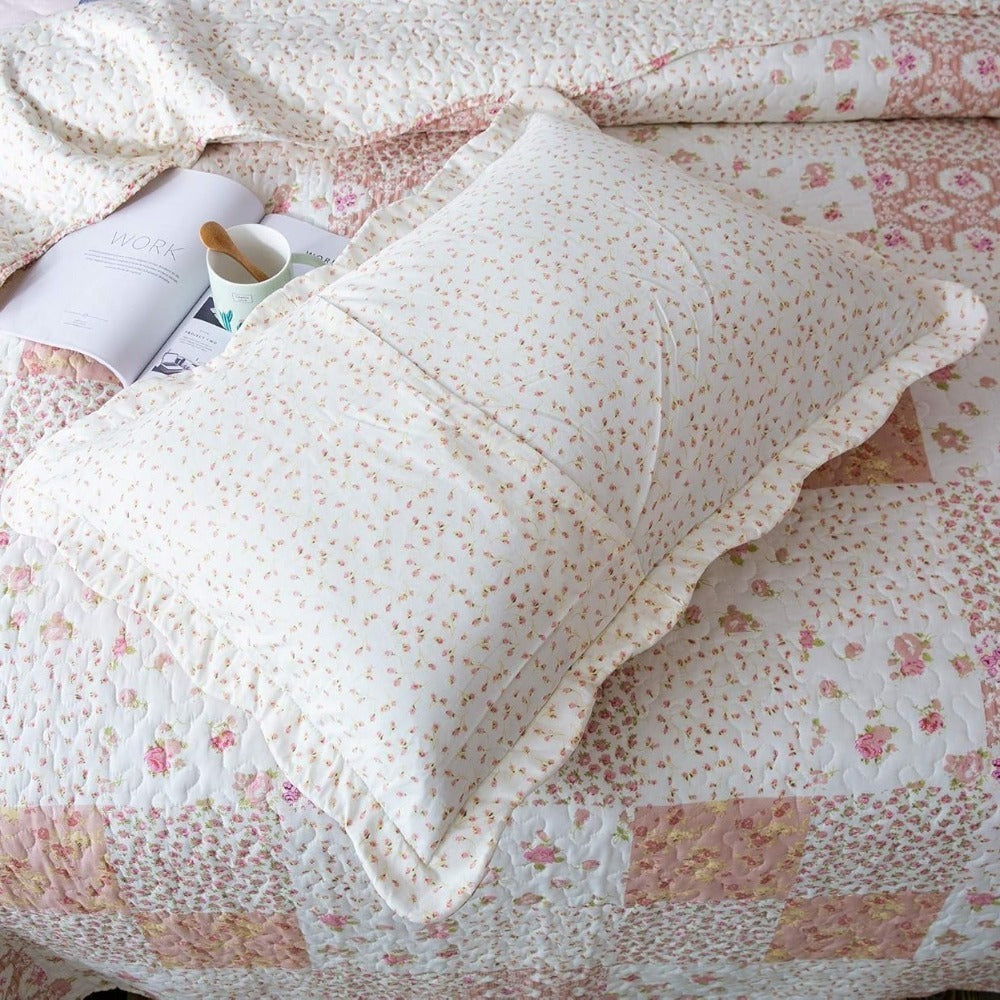 Floral Quilt Set Lightweight Bedspread Coverlet 2 or 3-Piece, All Season Hypoallergenic Breathable Paisley Patchwork Print Quilt for Bedroom