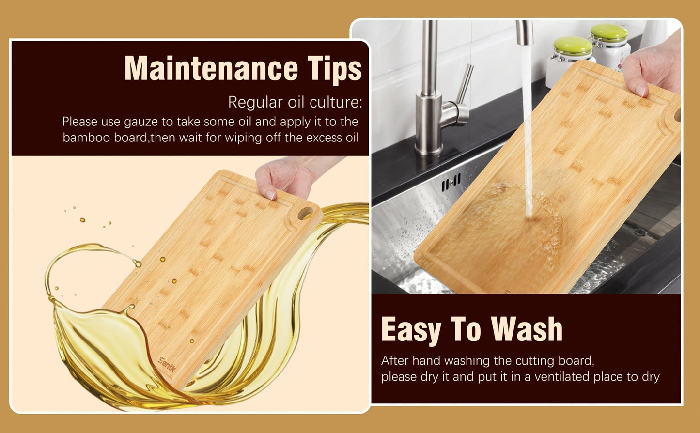 Cutting Board Three-Piece Bamboo Set with Juice Grooves, Carry Handles and Three Nested Sizes