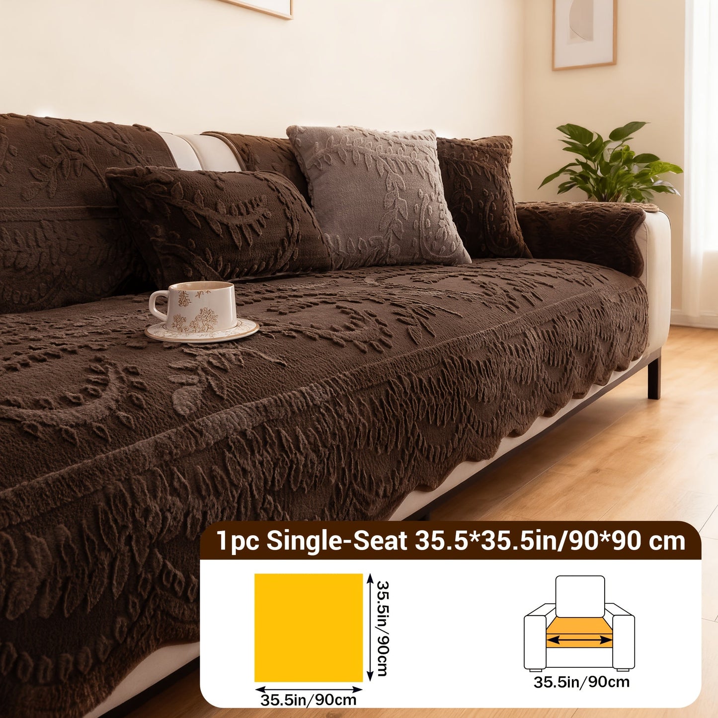 Sofa Cover Quilted Plush-Texture Panels in 35.5-Inch Width for 1 to 4 Seats, Backrest or Armrest