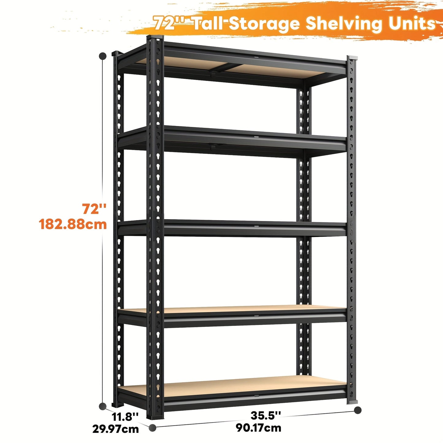 5 Tier Metal Shelving Unit Adjustable Up to for Garage Workshop Commercial Storage Rack No Bolt Easy Assembly Black