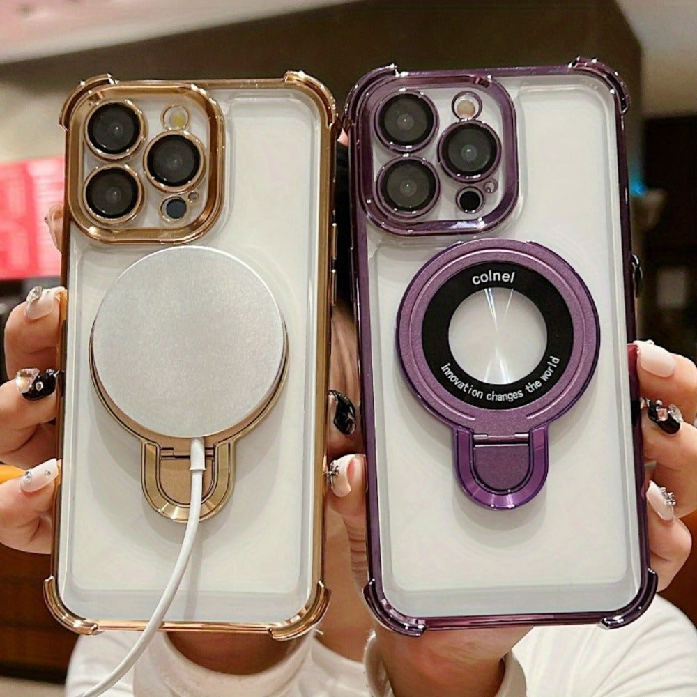 Phone Case Kickstand Bundle with Two Tempered Glass Protectors for Select iPhone 12-16 Models and Five Colors