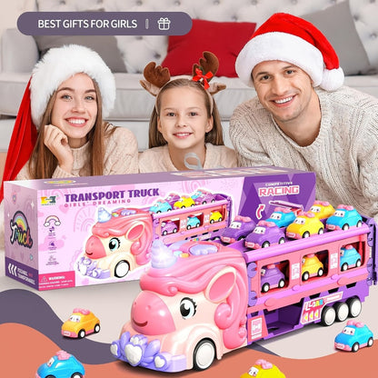 Pink Unicorn Monster Truck Track Set with 8 Princess Cars, Lights & Sounds with the Listed Color, Size or Set Options for Everyday Use
