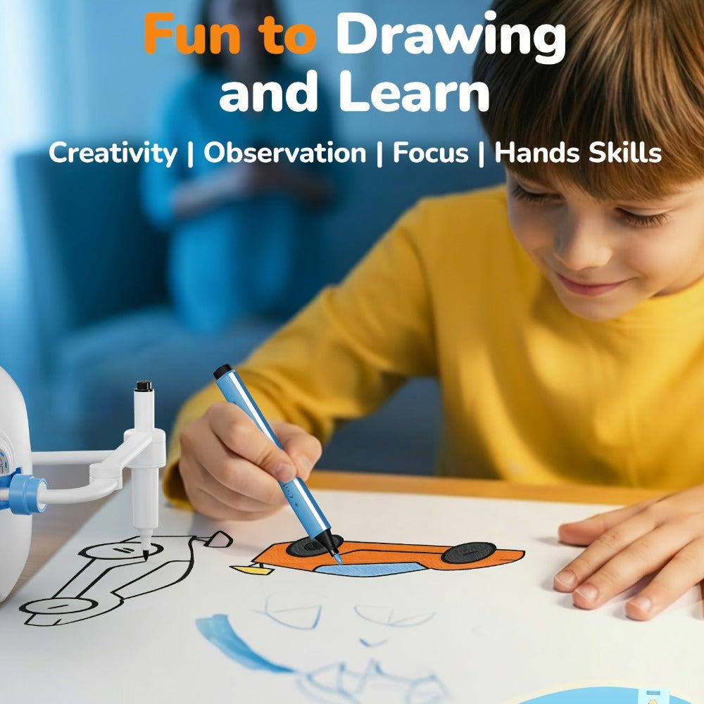 Drawing Robot for Kids Ages 3-8, Rechargeable 4-in-1 Interactive Learning Machine with 100 Drawing Cards & Color Pens