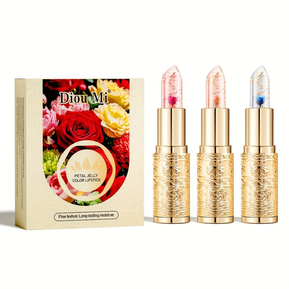 Color Changing Lip Gloss Set 3 Pcs, Temperature Magic Pink Tint Crystal Jelly Balm & Lipstick, Plant Squalane Lip Makeup