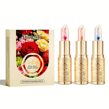 Color Changing Lip Gloss Set 3 Pcs, Temperature Magic Pink Tint Crystal Jelly Balm & Lipstick, Plant Squalane Lip Makeup