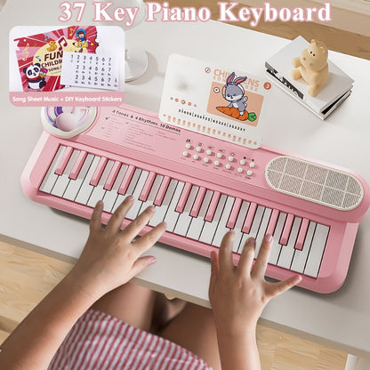 Kids Electronic Keyboard Piano Toy 37-Key White, Multi-Function Beginner Musical Instrument with Microphone
